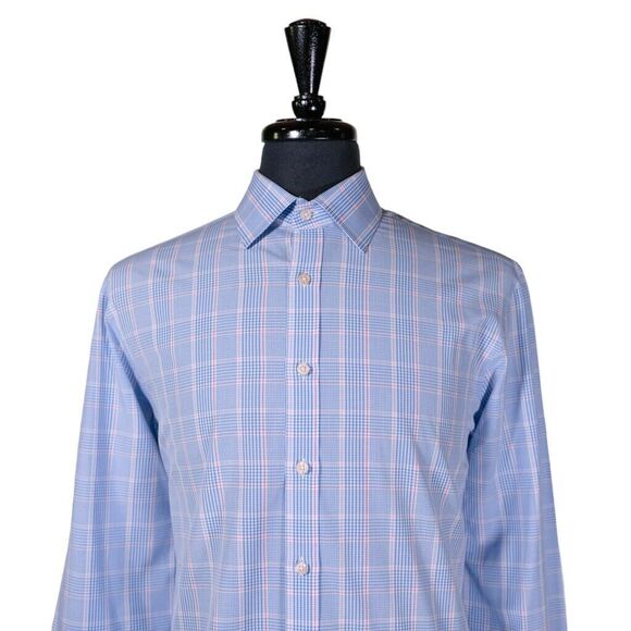 Charles Tyrwhitt Mens Dress Shirt Button Up Blue Pink Plaid Check Slim Fit 17 34 - Picture 4 of 8